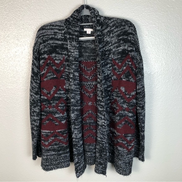 Xhilaration Size Medium Long Sleeve Open Front Grey Red Cardigan Multicolor Cozy - Picture 1 of 5